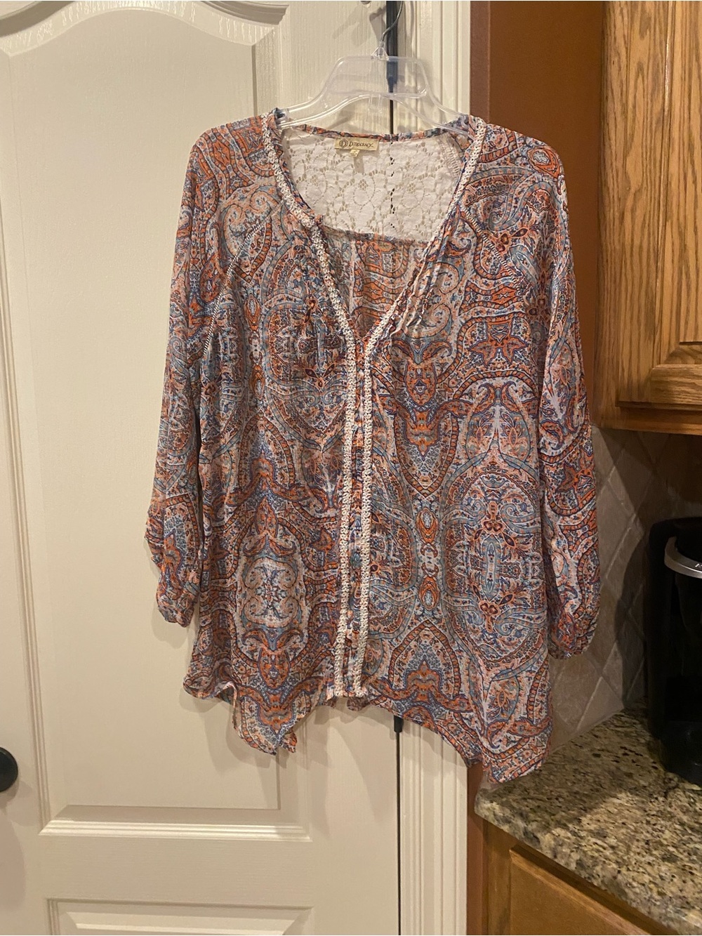 Democracy Paisley Lace-Back Tunic in Rust & Blue